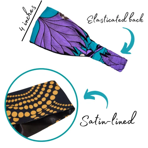 Bandeau d&rsquo;Ankara doublé de satin : imprimé vif, dos élastique