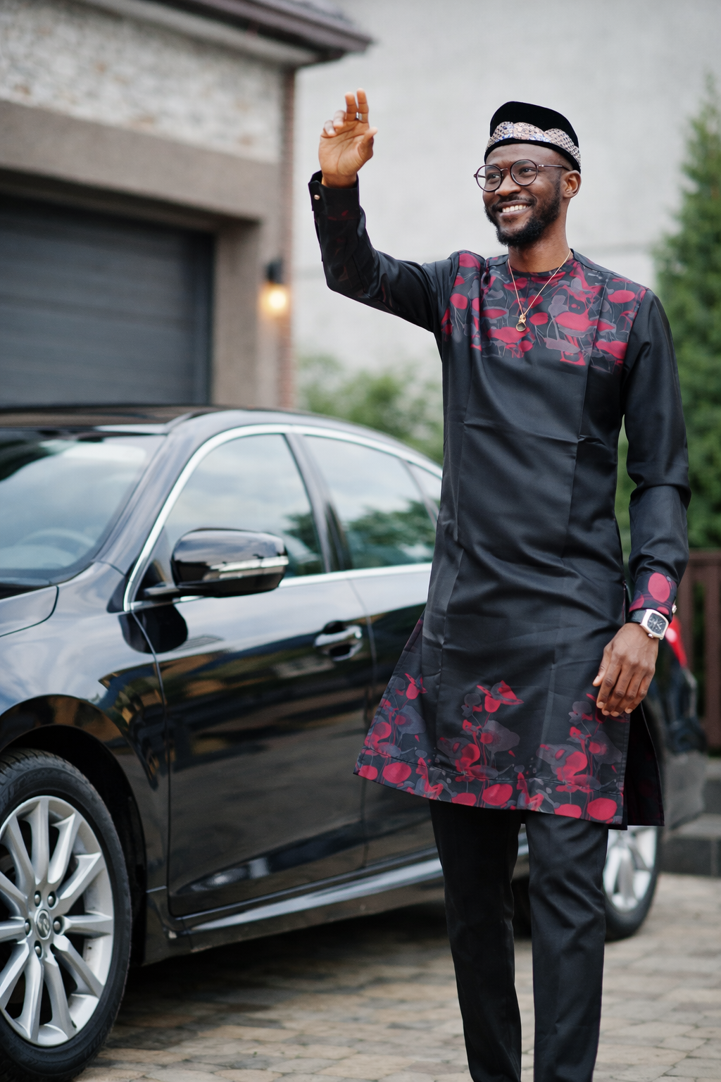 Ensemble africain moderne homme – style élégant noir et motifs – Gand